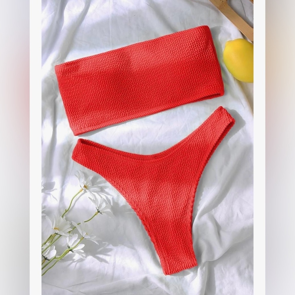 NWOT YIMISAN Ribbed Bandeau Two-Piece Bikini Red Size M - Picture 8 of 9